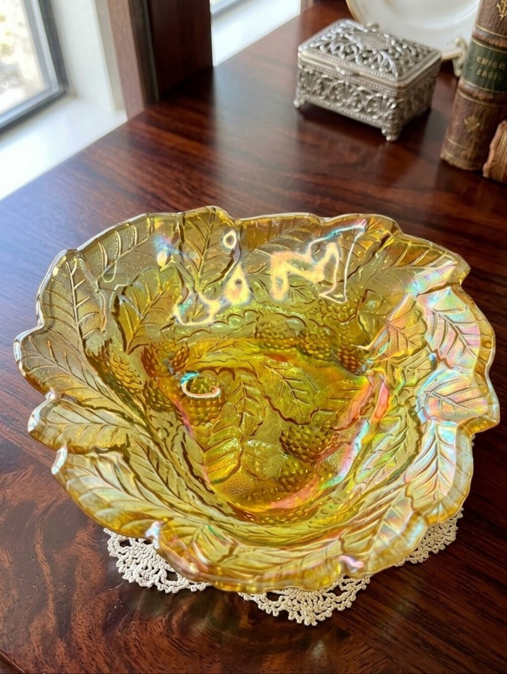 Vintage Gold Carnival Glass Candy Dish & Home Décor